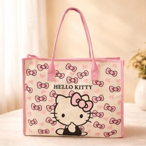 Sanrio Hello Kitty Pink and Cream Tote Bag with Bow Print